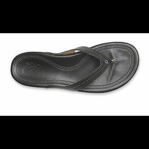 Black Leather Olukai Flip Flops